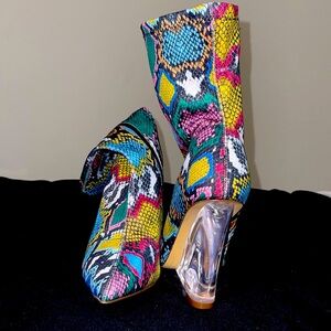 Snake Skin Multi-Color Wedge Boots